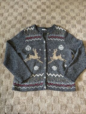 Northern Reflections Hand Embroidered Reindeer Cardigan Sweaty Cozy Winter